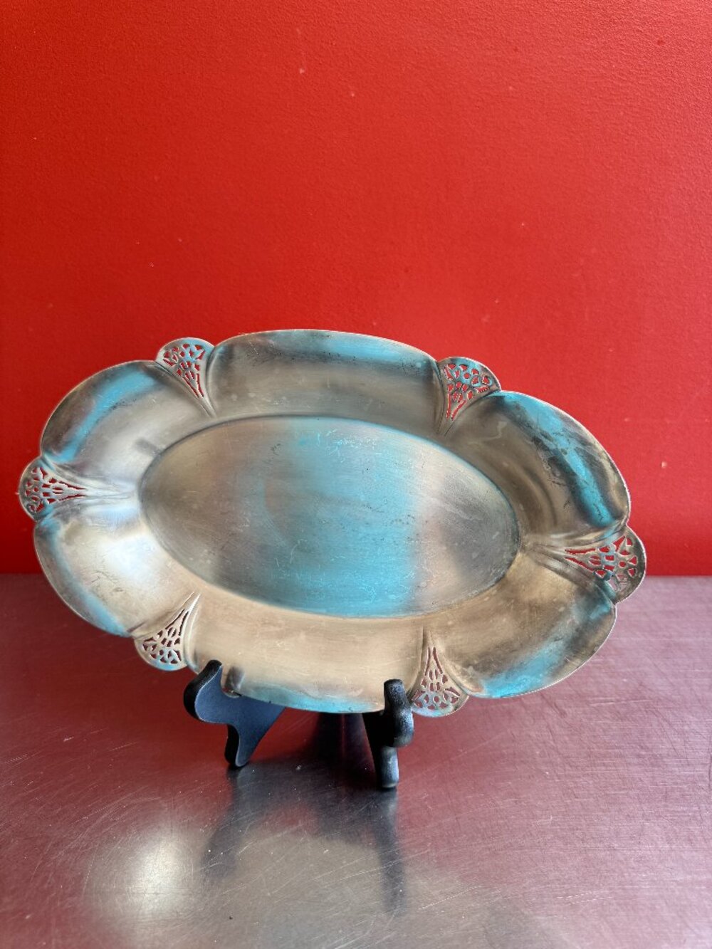 Vintage Silverplate Oval Pierced Serving Tray 12.5”
